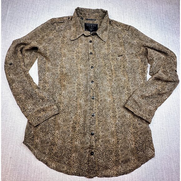 Guess Tops - Vintage Guess Los Angeles Leopard Print Button-Up Shirt Y2K Animal Print - SizeM